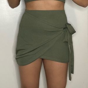 Navy Green Wrap Mini Skirt
